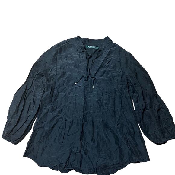 Lauren Ralph Lauren Cotton Silk Blend Black Tunic Tie Top Size Medium - Picture 1 of 5